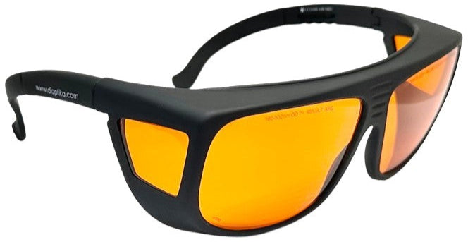 LG-005: 445nm , 455nm, 532nm (190nm to 532nm) | Green & Blue Laser Safety Glasses | OD7+ L7| Universal Fitover | EN207 Certified